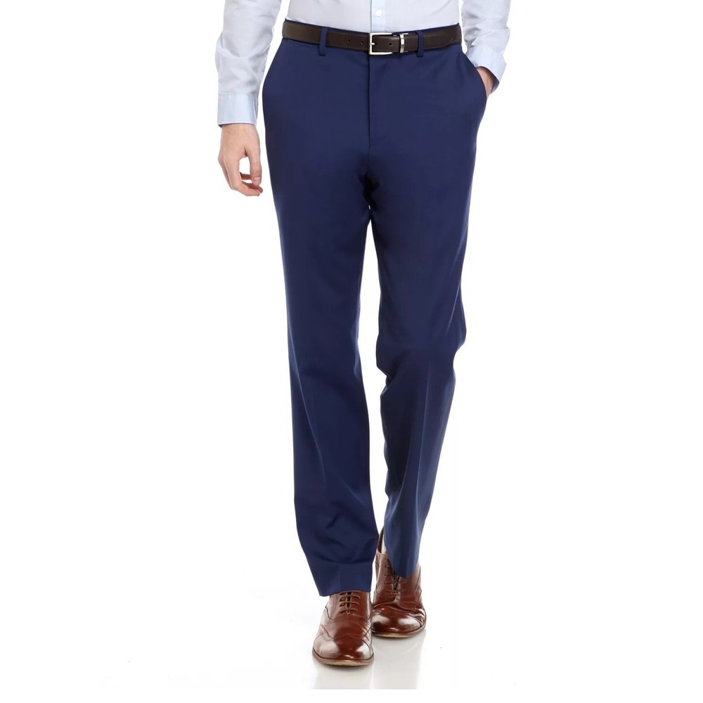Crown & Ivy Motion Stretch Blue Flat Front Straight Leg Dress Pants 48W corpcore